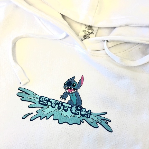 Disney Parks Surfing Stitch Hoodie Pullover Sweatshirt White - NEW - Picture 3 of 5